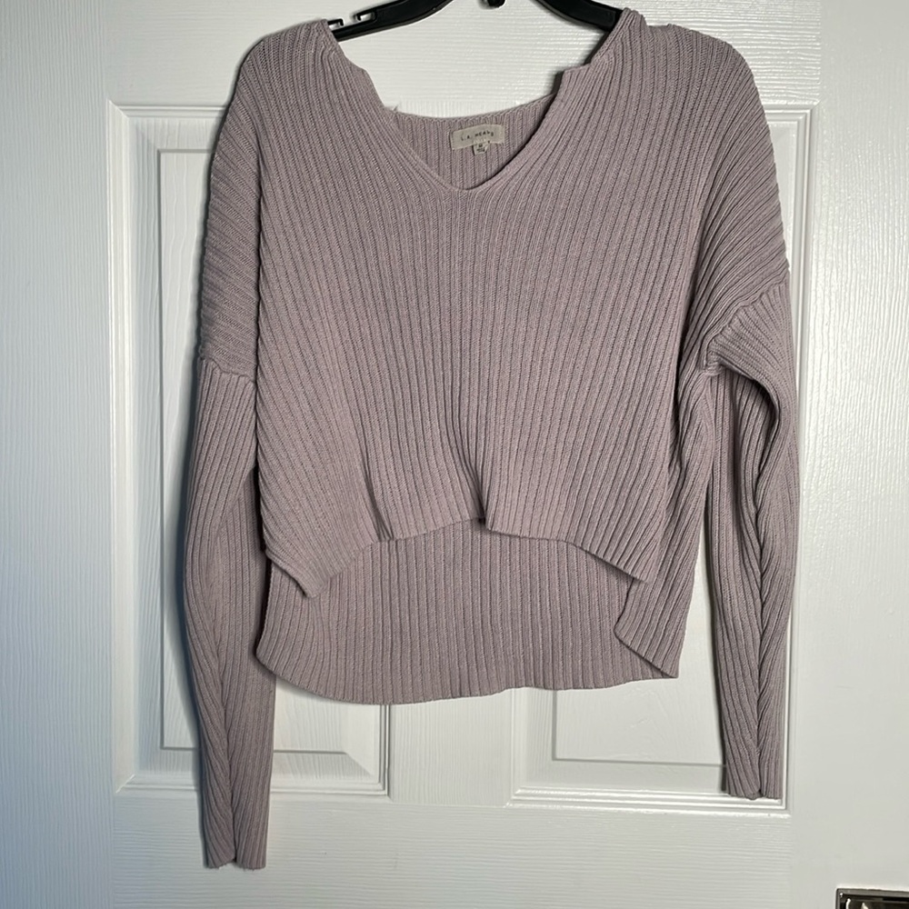 La hearts knit ribbed v neck long sleeve sweater pacsun